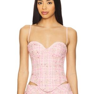 Guzio Genevieve Bustier Pink Tweed Bustier size Small NWT back lace up tie